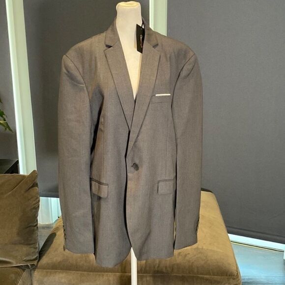 Men’s Gray Suit Jacket Blazer One Button Notched Lapel Business Size XL NWT - Picture 1 of 11